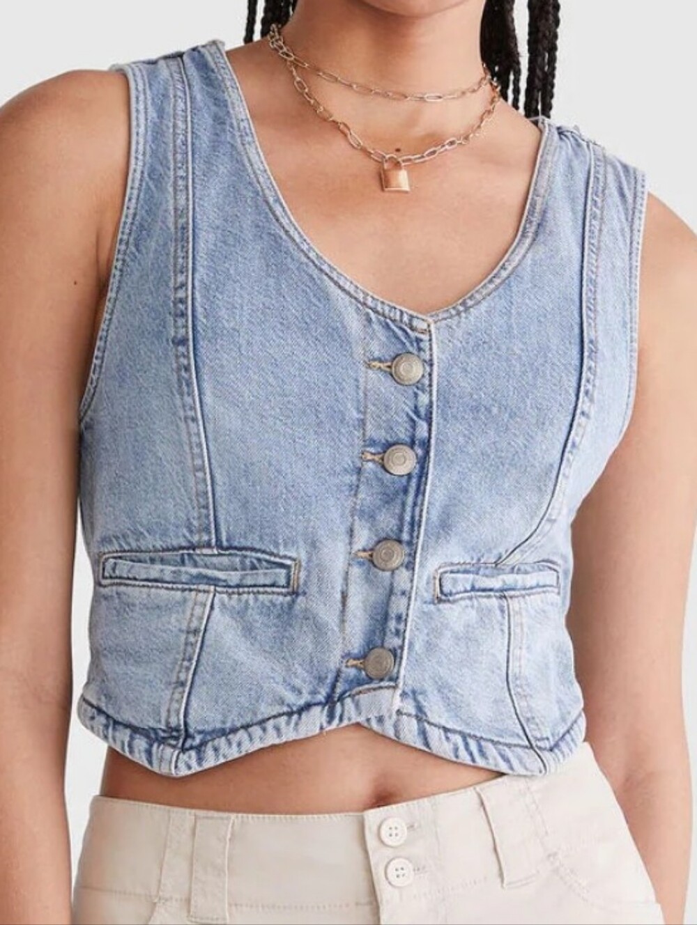 Aeropostale Cropped Denim Light Wash Vest XS